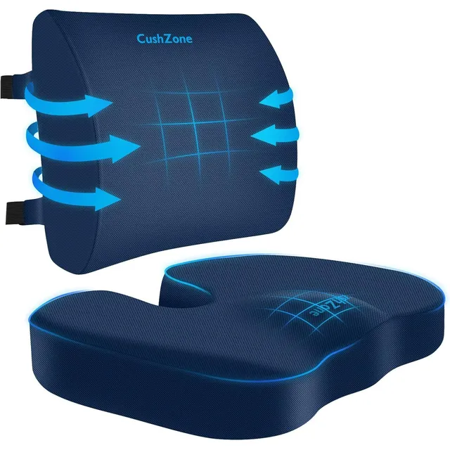 CushZone Seat Cushion & Lumbar Pillow Set — Blue