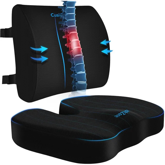 CushZone Seat Cushion & Lumbar Pillow Set — Black