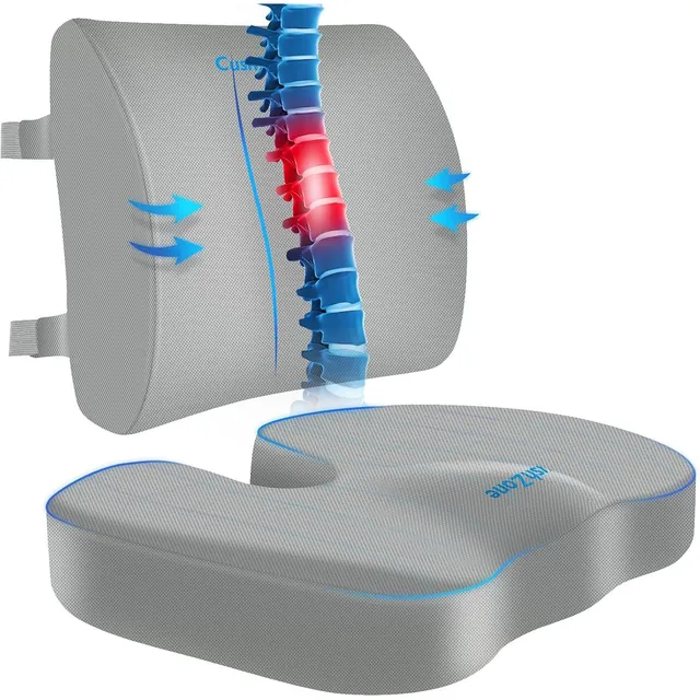CushZone Seat Cushion & Lumbar Pillow Set — Light Gray
