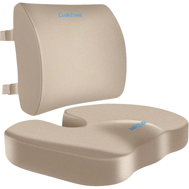 CushZone Seat Cushion & Lumbar Pillow Set — Khaki